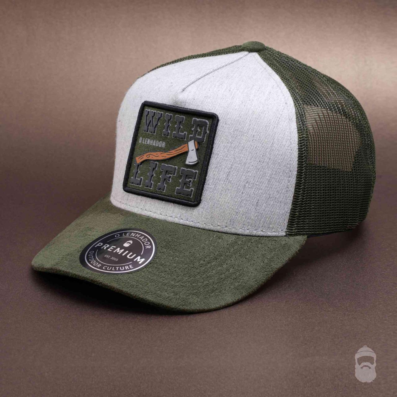 Boné Trucker Wild Life Olive Suede & Machado